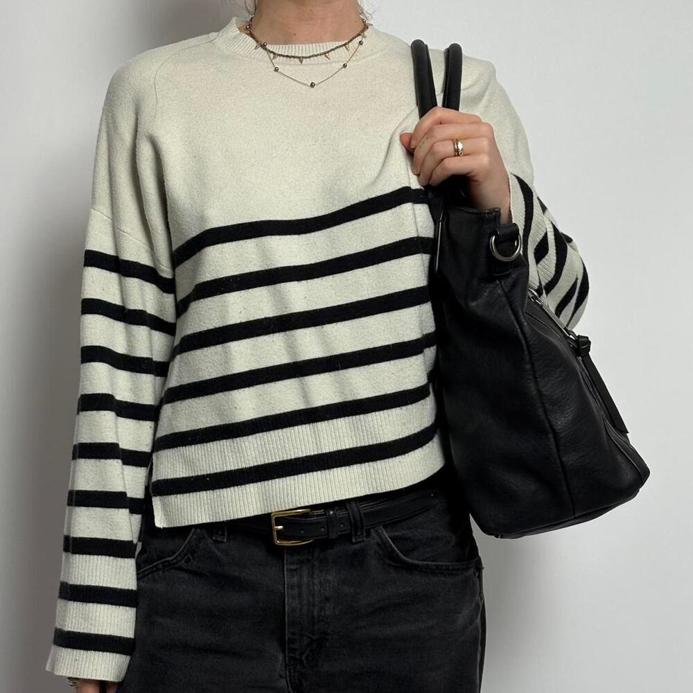 Vintage Abercrombie Striped Sweater | Black & White | Cotton Blend | S